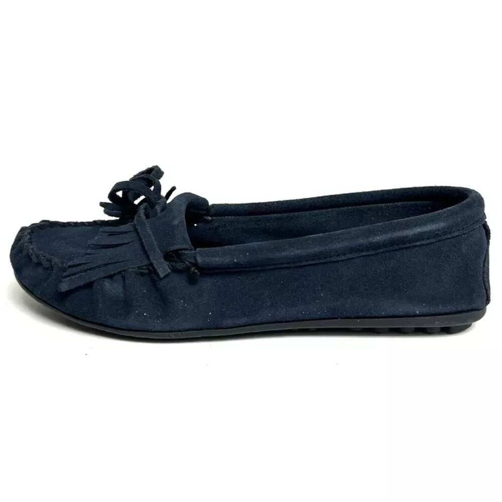Minnetonka Womens Kilty Mocassin Slipper Navy Size 10M